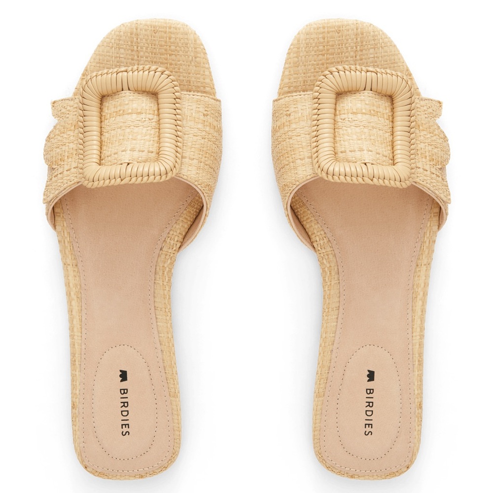 NEW Birdies Kiwi Flat buckle sandals natural raffia woven shoes 8.5